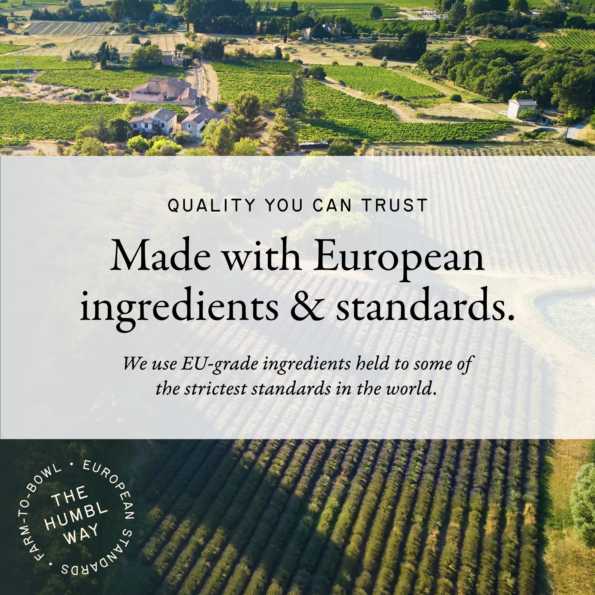 European farmland representing the sourcing standards used for humbl gently cooked dog food