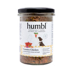 Front view of humbl Country Chicken pantry jar, European-quality gently cooked dog food
